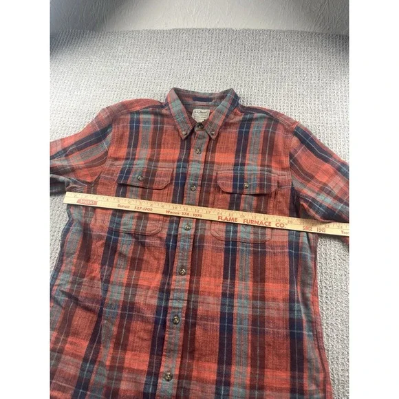 LL Bean Men's Large 1912 Field Flannel Shirt Slightly Fitted Untucked Fit Plaid - Picture 6 of 8